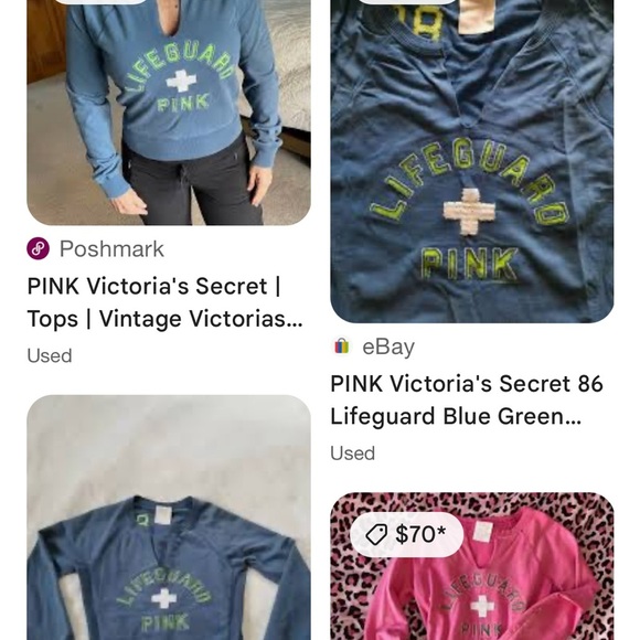Victoria’s Secret Pink small blue green 86 logo crop blue lifeguard sweatshirt - Picture 3 of 9